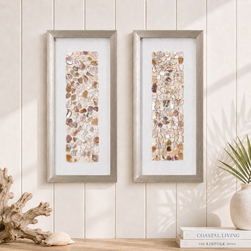 Rosecliff Heights Corradina Neutral Seashell Mosaic Panel Wall Art